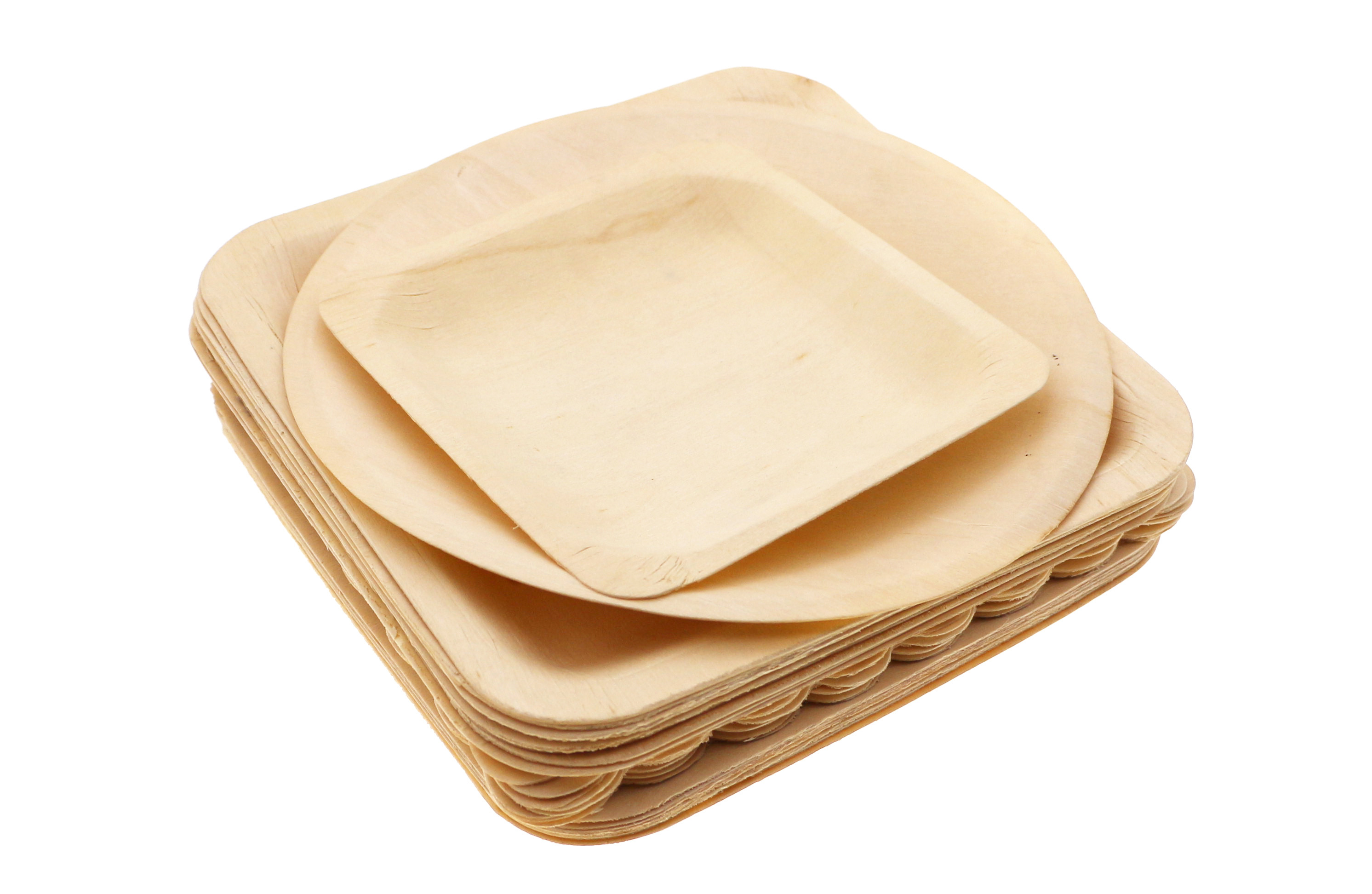 Eco Friendly Disposable Wooden Plate Round Wooden Tray Square Wooden Dish