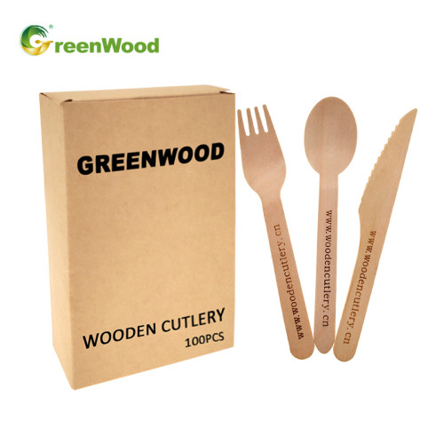 Disposable Wooden Cutlery Set with Paper Box -100pcs Packing Eco-Friendly Wooden Cutlery Kit Wholesale