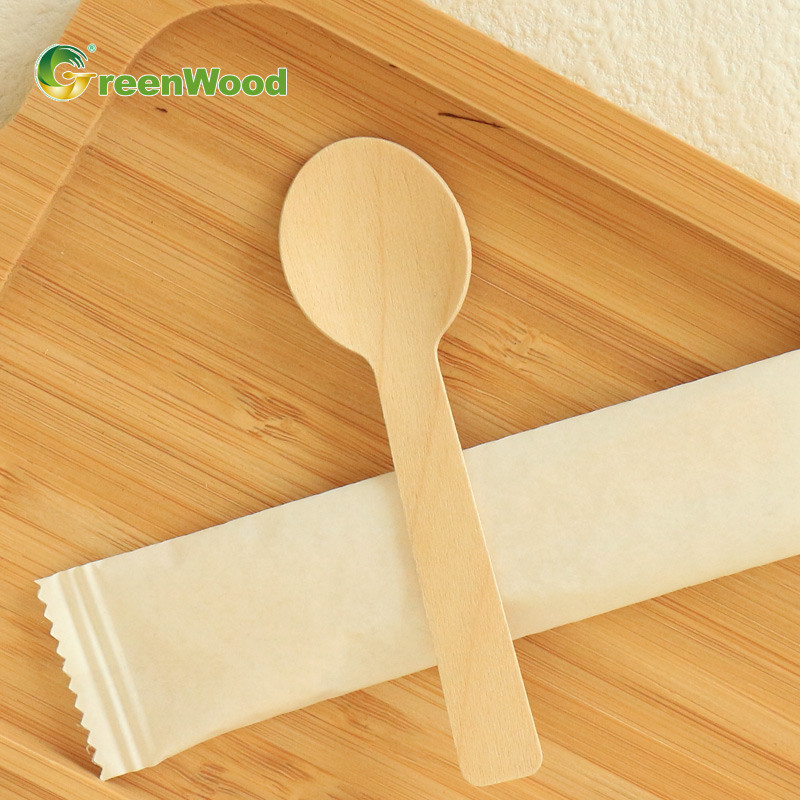 Ice Cream Spoon,100mm Small Round Spoon, Wooden Ice Cream Spoon, Biodegradable Disposable Wooden Dessert Spoon,Environmentally Friendly Spoon,Wooden Dessert Spoon