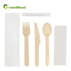 Private Label Wooden Cutlery Set Eco-Friendly Disposable Wooden Tableware Set with White Paper Bag Cutlery Set Customized Logo
