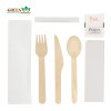 Private Label Wooden Cutlery Set Eco-Friendly Disposable Wooden Tableware Set with White Paper Bag Cutlery Set Customized Logo