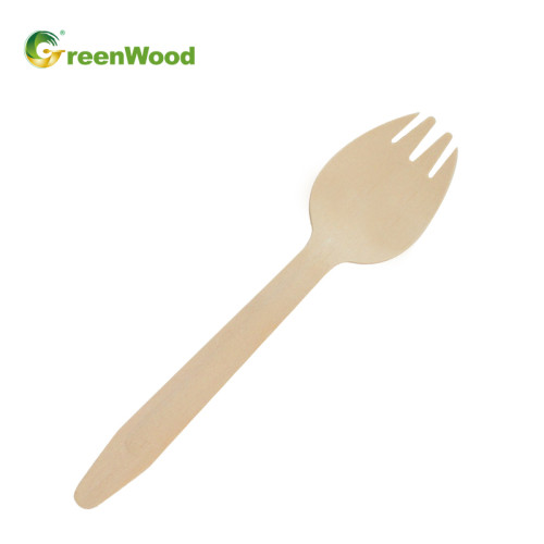165mm Disposable Wooden Spork | Eco-friendly Compostable Natural Biodegradable Wooden Spork Wholesale