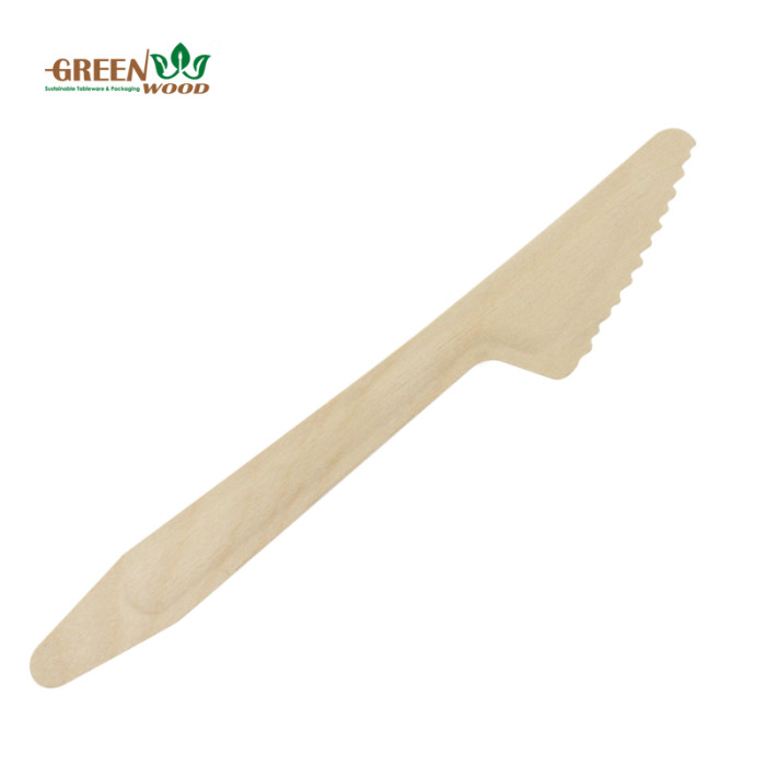 165mm Disposable Wooden Knife With Raised Handle | Natural Biodegradable Wooden Knife | Eco-friendly Compostable Knives