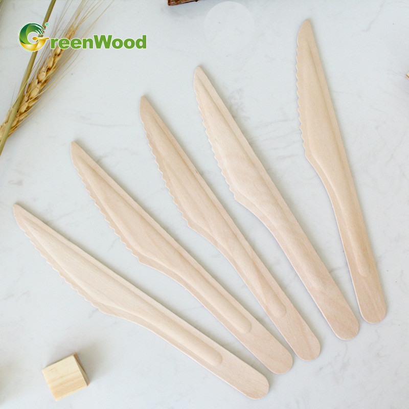 165mm Disposable Wooden Knife With Raised Handle | Natural Biodegradable Wooden Knife | Eco-friendly Compostable Knives