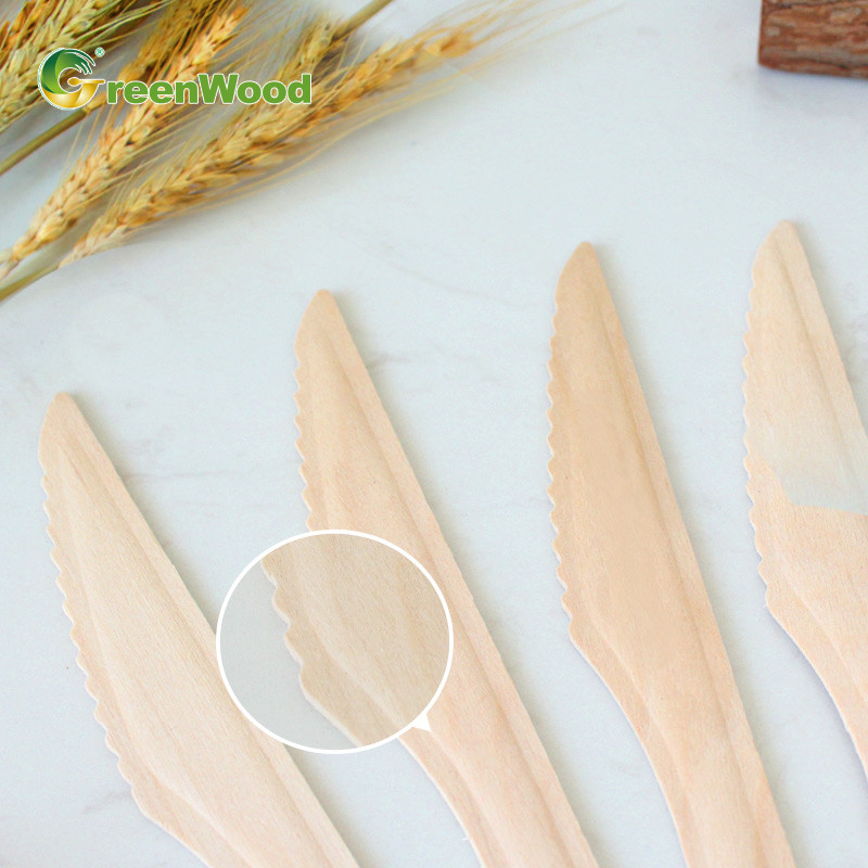 165mm Disposable Wooden Knife With Raised Handle | Natural Biodegradable Wooden Knife | Eco-friendly Compostable Knives
