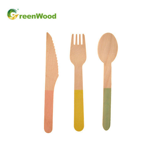 Multicolor Wooden Cutlery Eco-Friendly Disposable Wooden Cutlery with Color Knife Fork Spoon