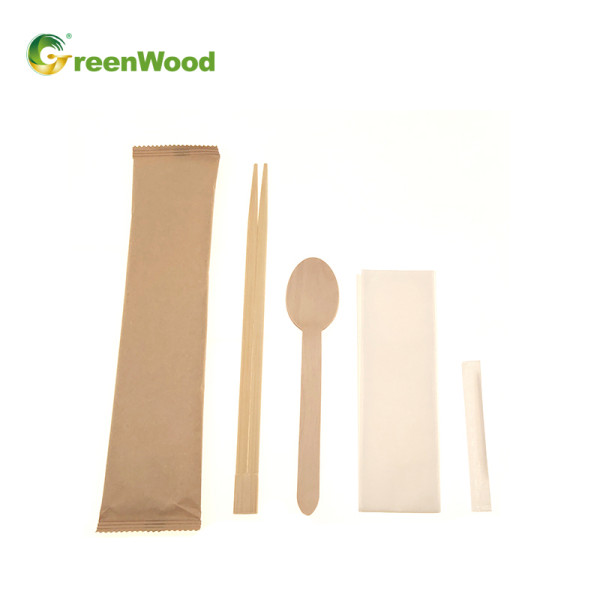 Disposable Bamboo Chopsticks adn Wooden Spoon with Paper Bag